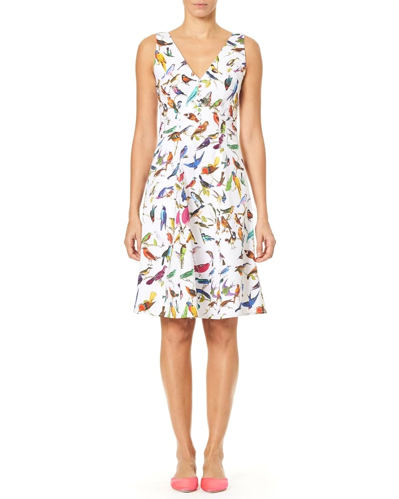 Carolina Herrera V-Neck A-Line Bird-Print Dress