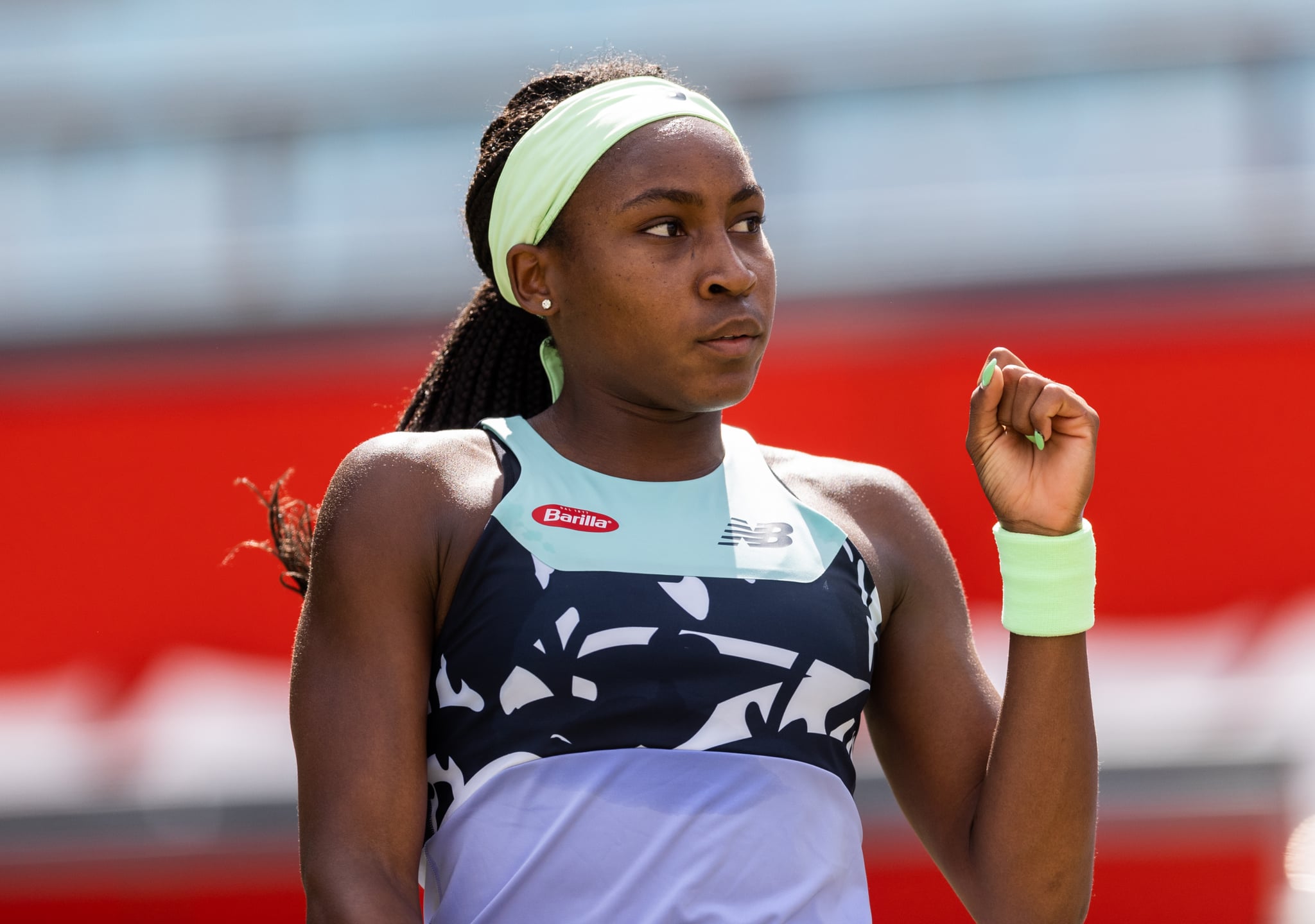 BERLIN, GERMANY - JUNE 16: Coco Gauff of the United States celebrates in her match against Xinyu Wang of China during day four of the bett1open 2022 Berlin, Part of the Hologic WTA Tour, at LTTC Rot-Weiß e.V. on June 16, 2022 in Berlin, Germany. (Photo by Boris Streubel/Getty Images)