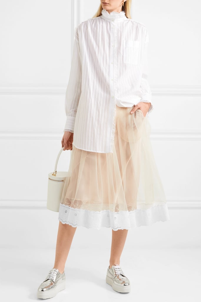 Tulle-Trimmed Midi Skirt