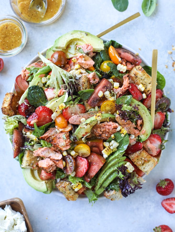 Summer Salmon and Strawberry Panzanella Salad