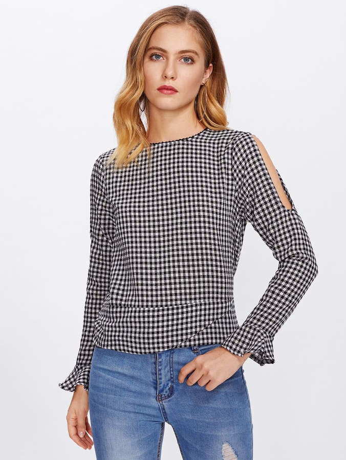 Shein Open Shoulder Gingham Blouse