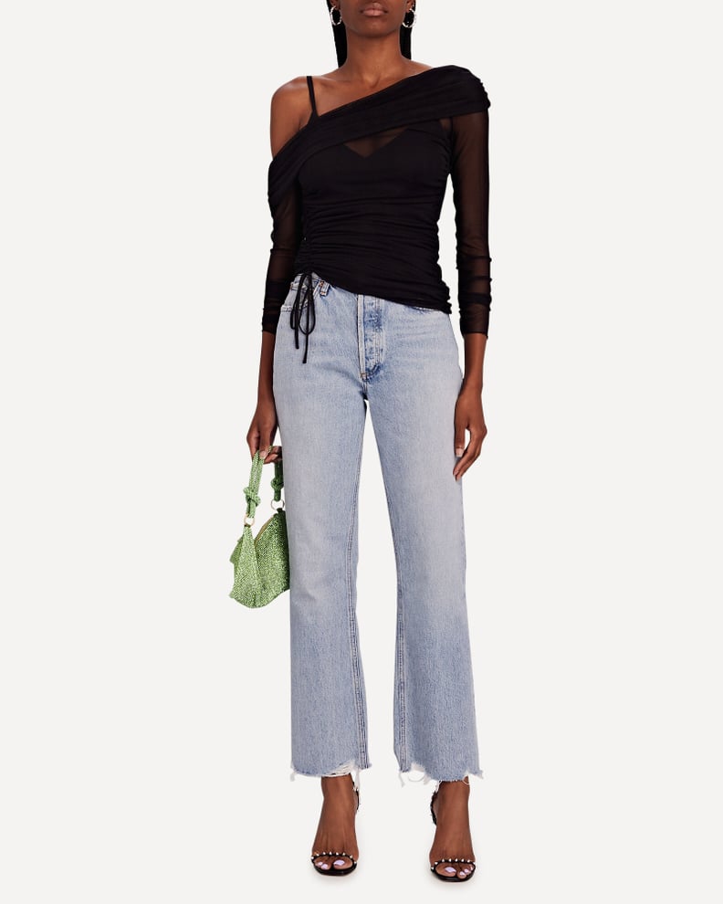 Asymmetric Mesh Top: Nia Cold-Shoulder Mesh Top