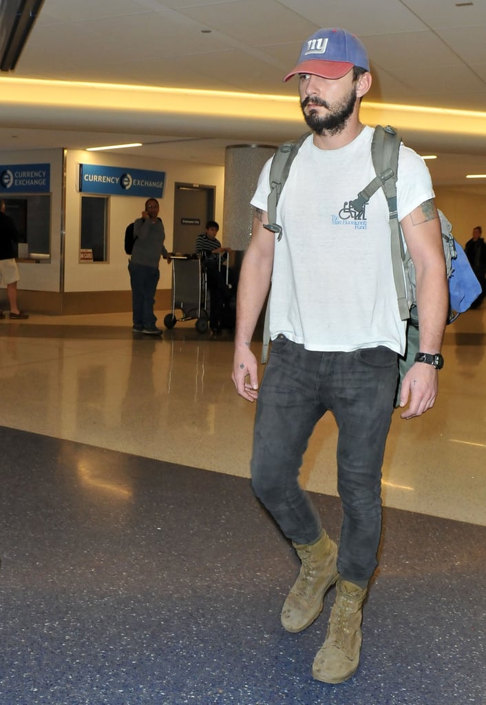 Shia LaBeouf rocked his signature look at LAX on Friday.