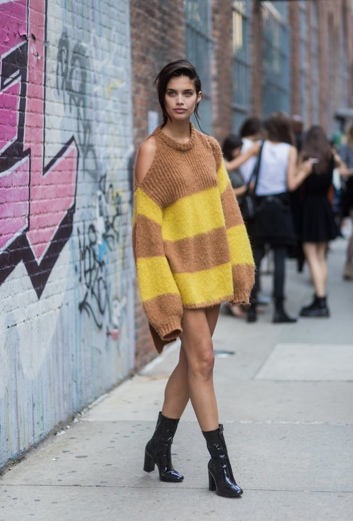 Sara Sampaio Was Spotted Wearing an Oversize Striped Sweater
