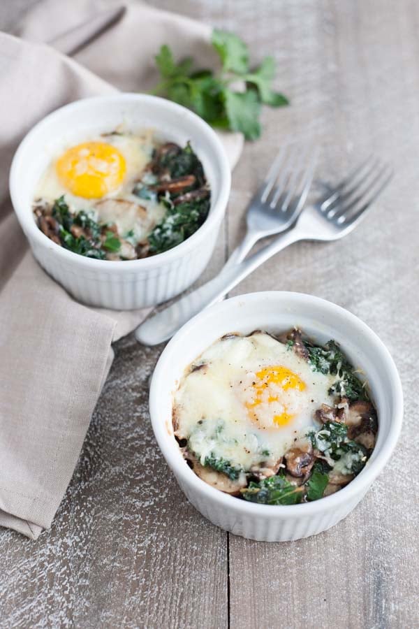 Baked Eggs with Kale and Mushrooms