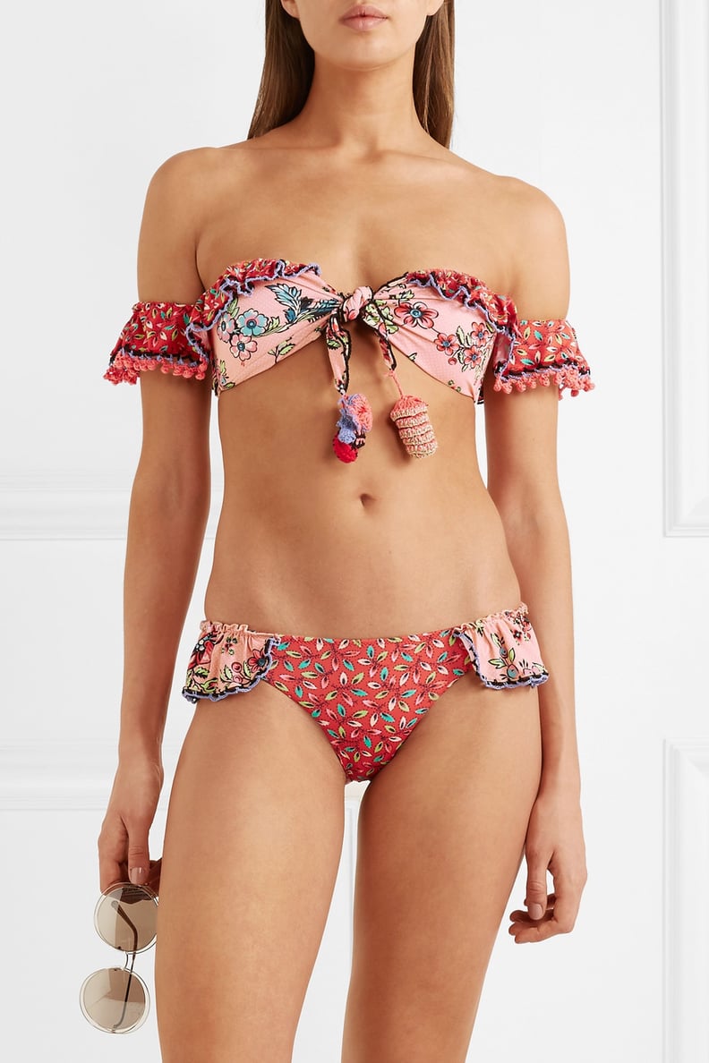Anjuna Ombretta Off-the-Shoulder Crochet-Trimmed Printed Bikini