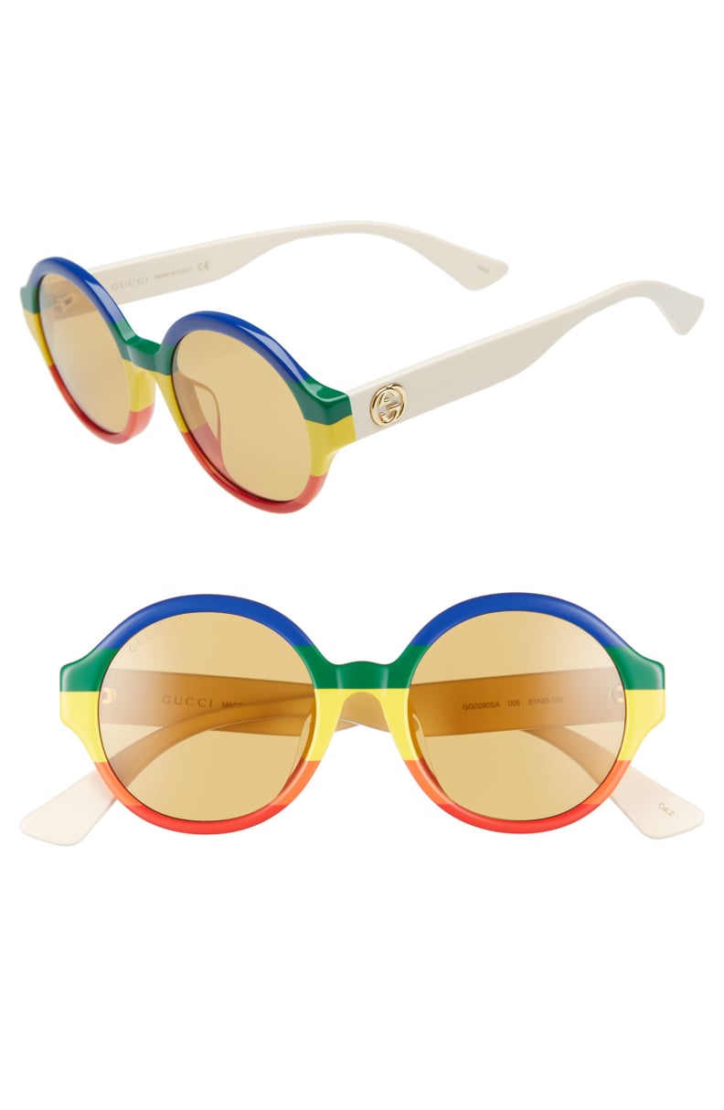 Gucci 51mm Rainbow Stripe Round Sunglasses