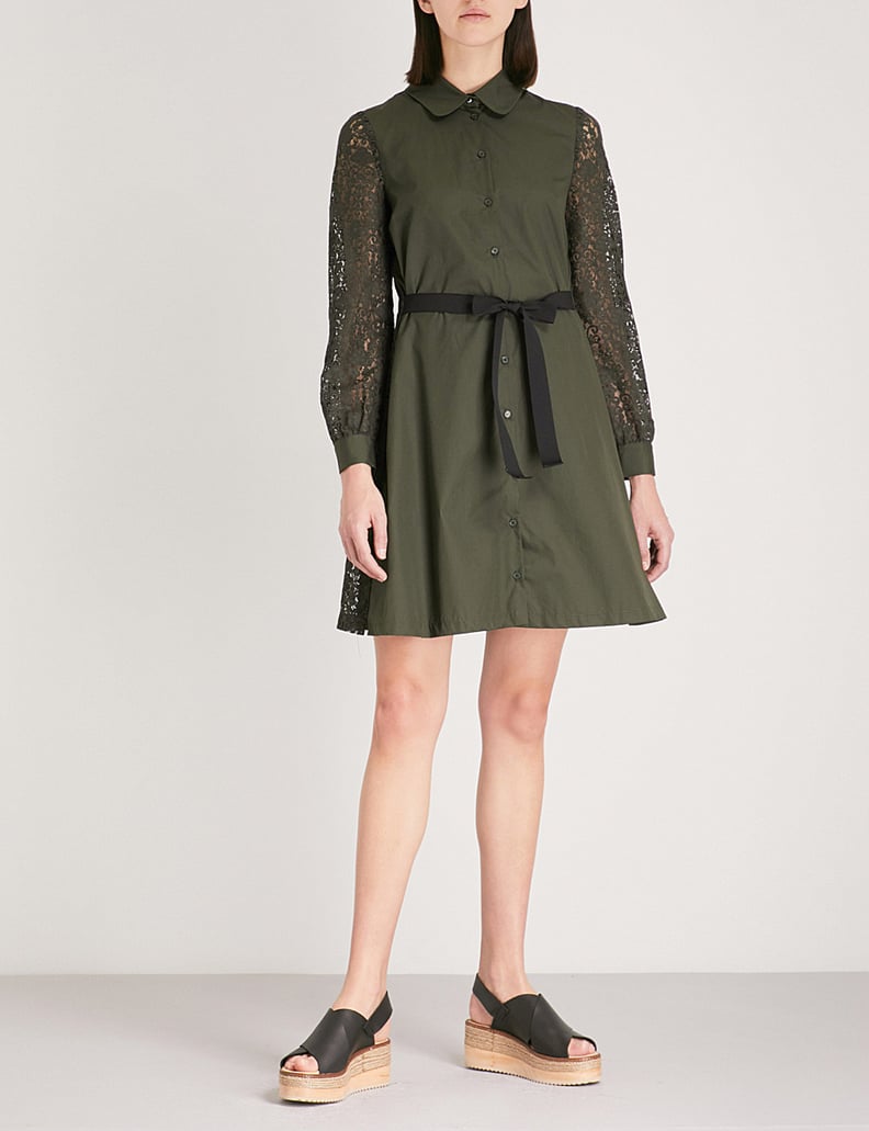 Claudie Pierlot Lace-Sleeve Cotton Mini Dress