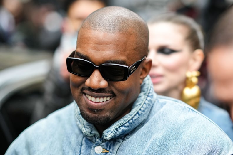 PARIS, FRANCE - JANUARY 23: Ye is seen, outside Kenzo, during Paris Fashion Week - Menswear F/W 2022-2023, on January 23, 2022 in Paris, France. (Photo by Edward Berthelot/Getty Images)