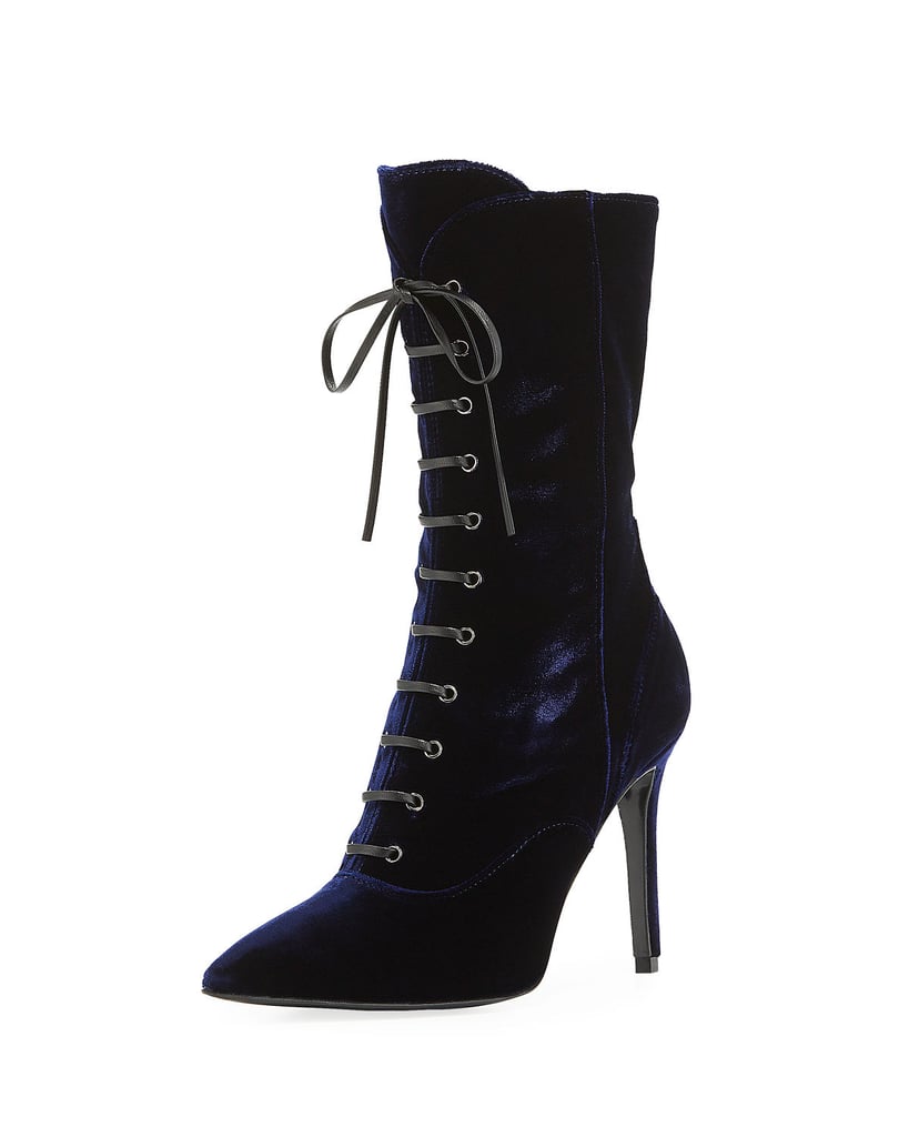 Charles David Loretta Velvet Lace-Up Stiletto Booties