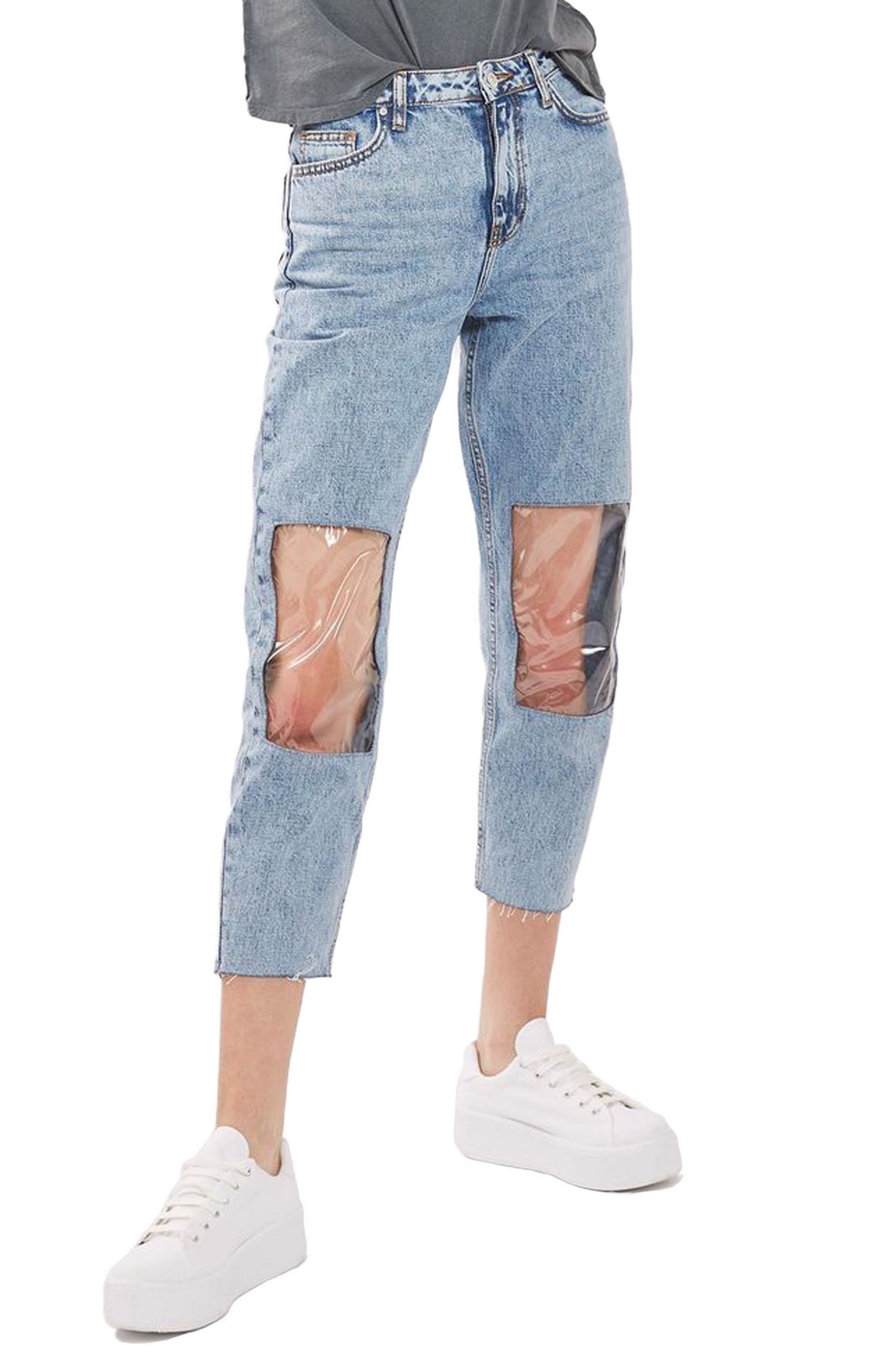 clear knee mom jeans for sale