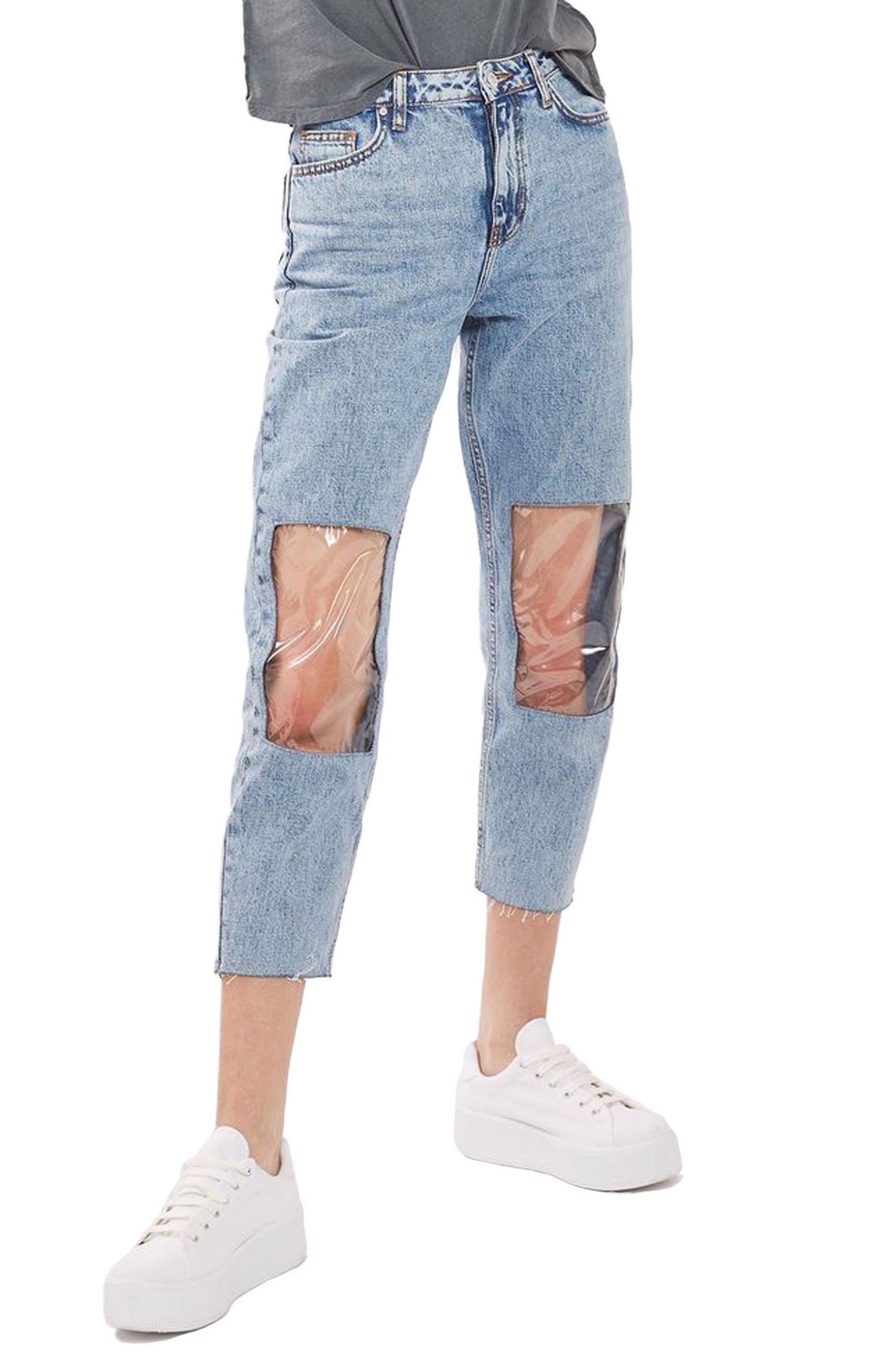 cuffed distressed jeans