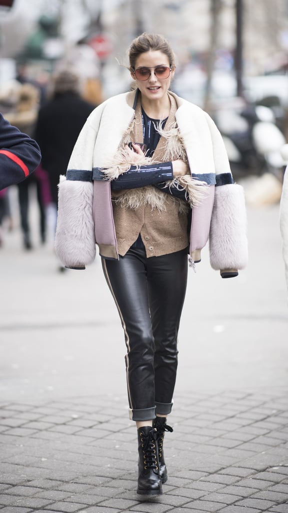 Olivia wore a furry bomber jacket outside of the Altuzarra show.