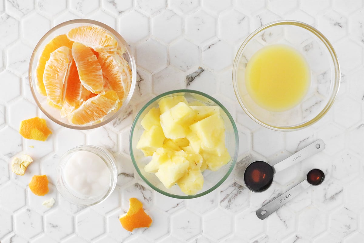 Ingredients for orange creamsicle smoothie bowl