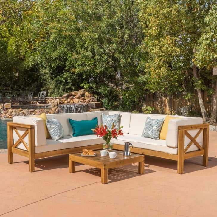 Marquez 4Piece Wooden Sectional Set With Beige Cushions Pier 1 Imports Outdoor Furniture