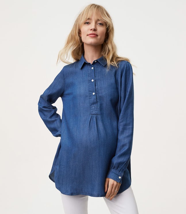 Loft Maternity Chambray Henley Tunic Softened Shirt