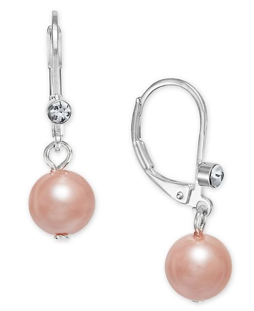 Charter Club Silver-Tone Pink Imitation Pearl Drop Earrings