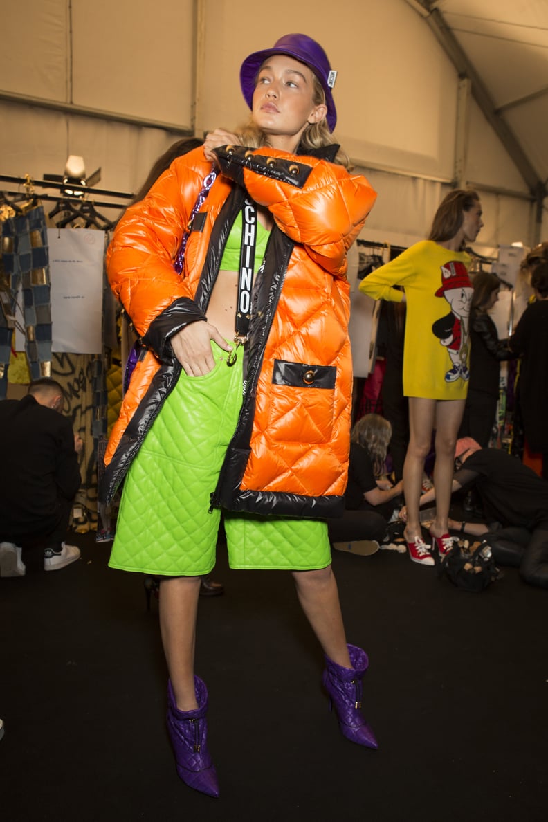 Gigi Hadid Backstage at Moschino