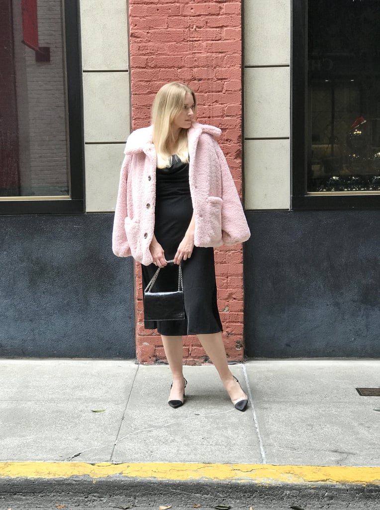 Pink Teddy Coat: Dressed Up With an LBD and Heels