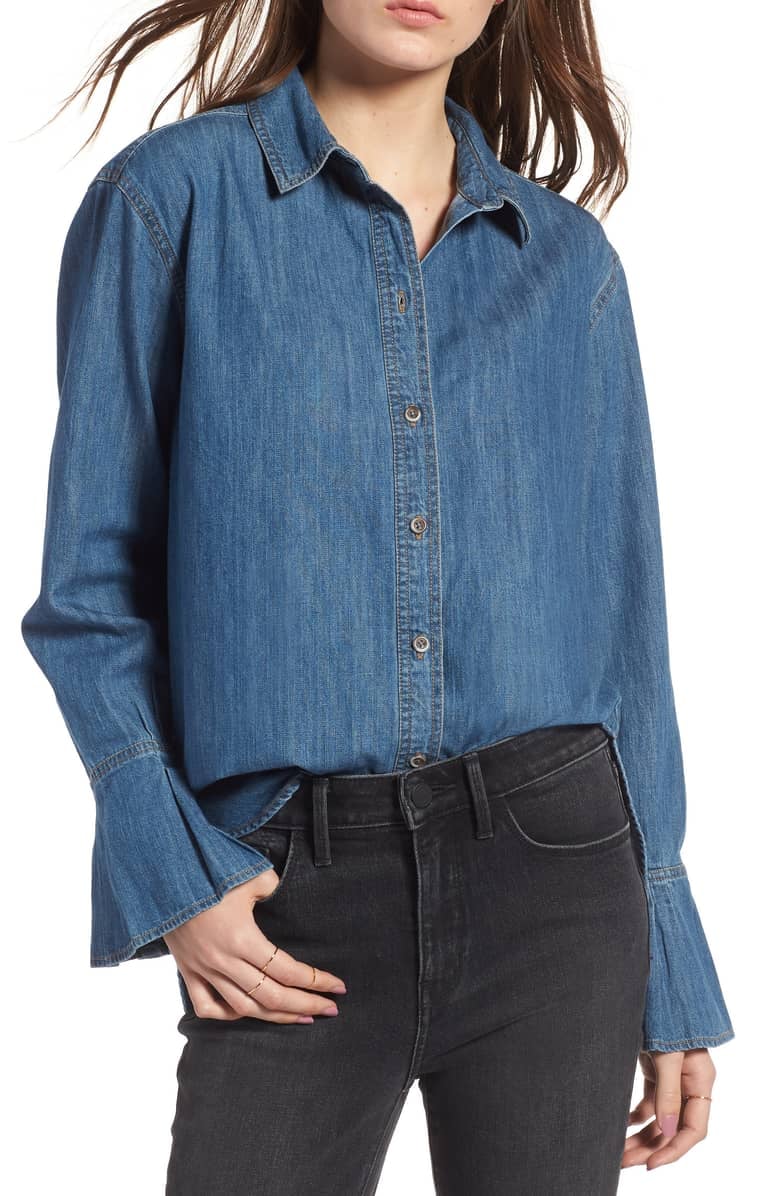 Treasure & Bond Pleated Cuff Chambray Shirt