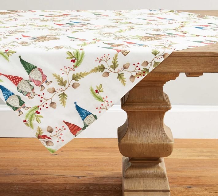 Forest Gnome Embroidered Cotton/Linen Table Throw
