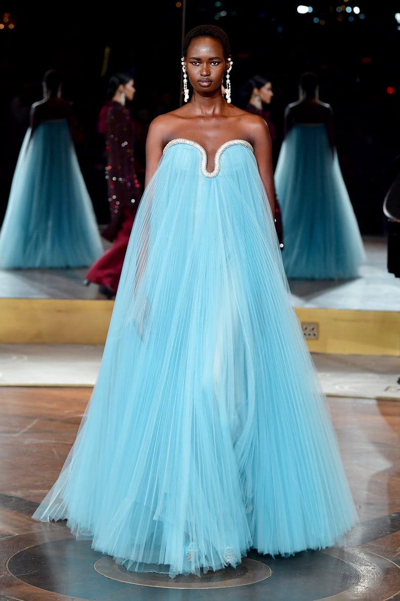 A Turquoise Gown on the Prabal Gurung Fall 2020 Runway at New York Fashion Week