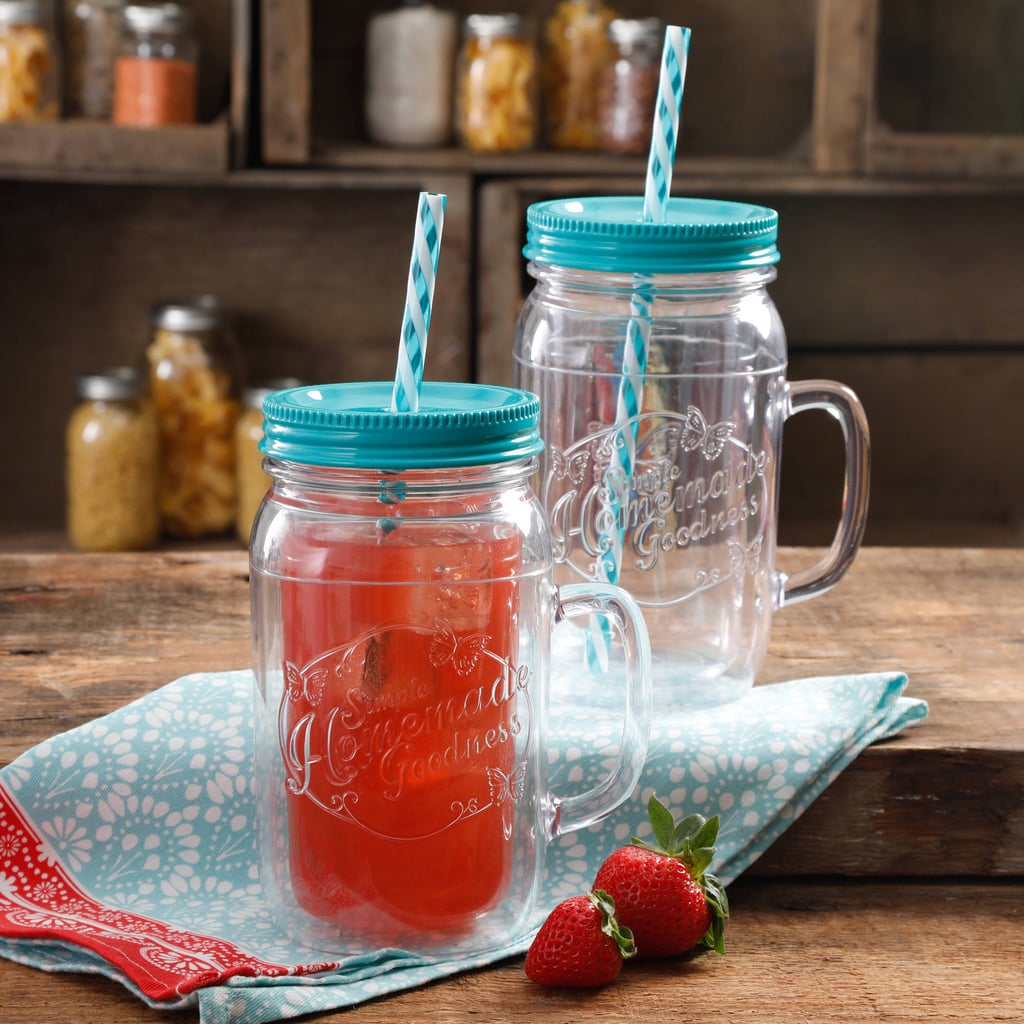 The Pioneer Woman Simple Homemade Goodness 32-Ounce Double-Wall Mason Jar with Lid and Handle, Set of 2 ($19)