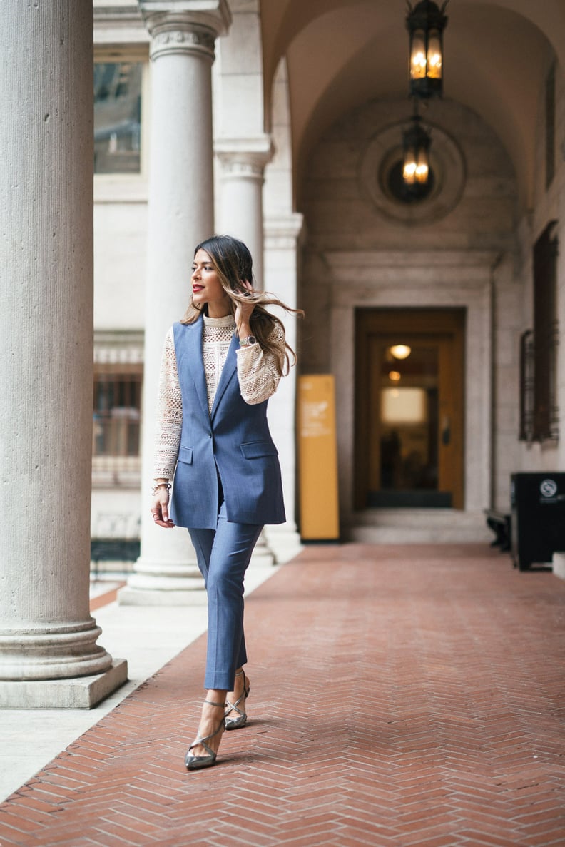 Layer a lace top under a pantsuit. It's so unexpected and creative.