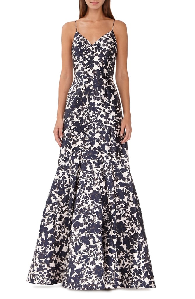 ML Monique Lhuillier Floral Print Mikado Dress