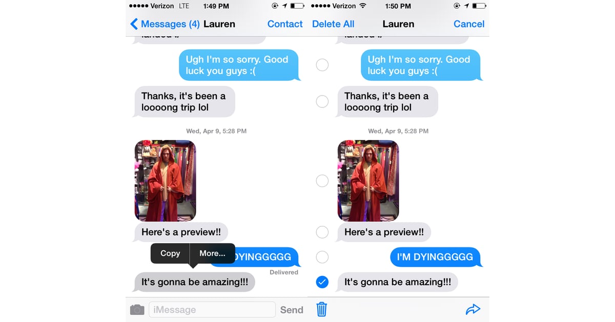 how do i delete a video in a text message