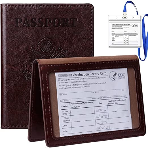 Teskyer Passport Holder and Vaccine Card Holder Combo, Fit for 4 x 3  Vaccine Card, Leather Passport Wallet Cover with Vaccine Card Slot, Rose  Gold