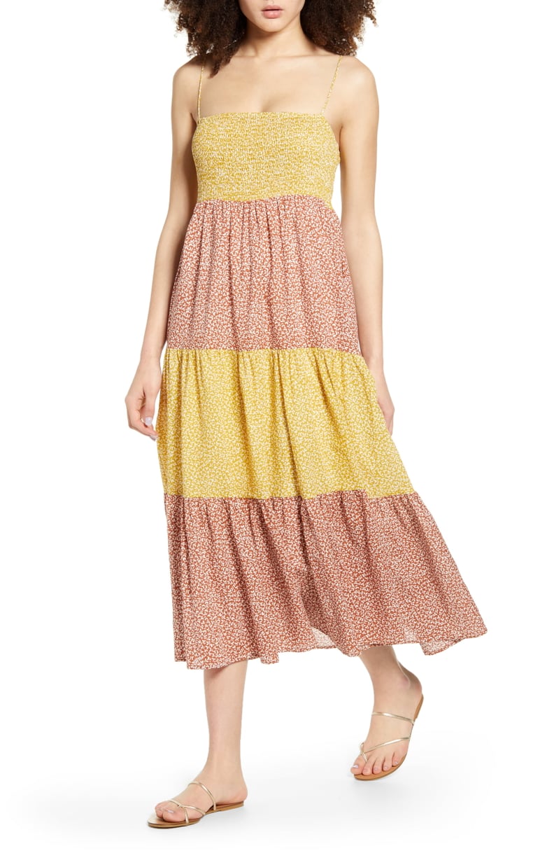 All in Favor Colorblock Ditsy Floral Smocked Sundress