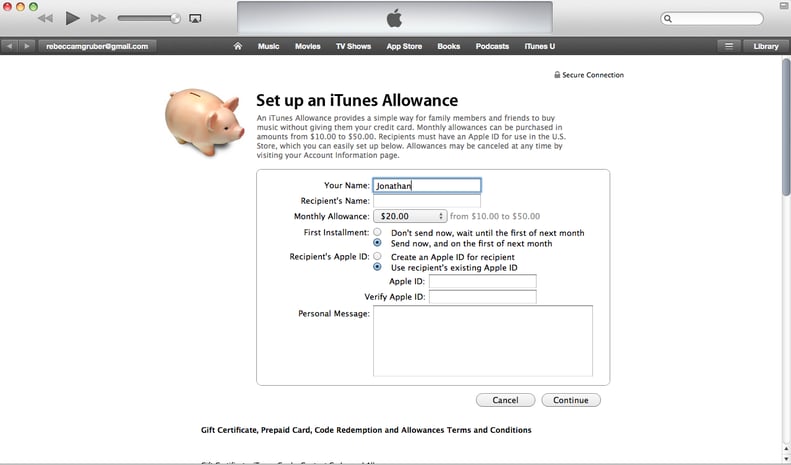 Create an iTunes Allowance