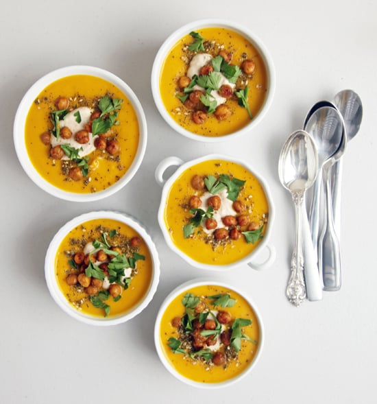 Spiced Carrot Soup With Roasted Chickpeas and Tahini