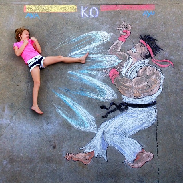 Chun-Li Street Fighter Chalk Drawing