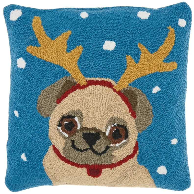 The Holiday Festive Pug Square Throw Pillow