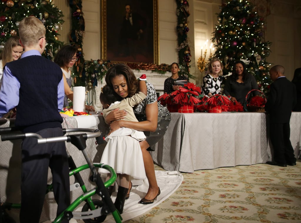 When she hugged a young girl during a White House Christmas party for military families