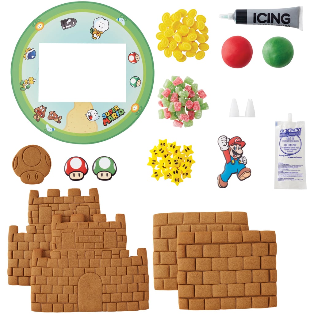 Everything That Comes With the Super Mario by Nintendo Gingerbread Castle Decorating Kit