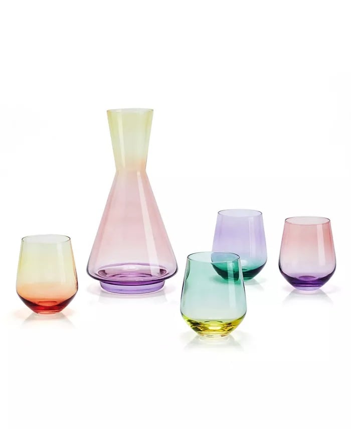 Colorful Glass Carafe and Cup Set