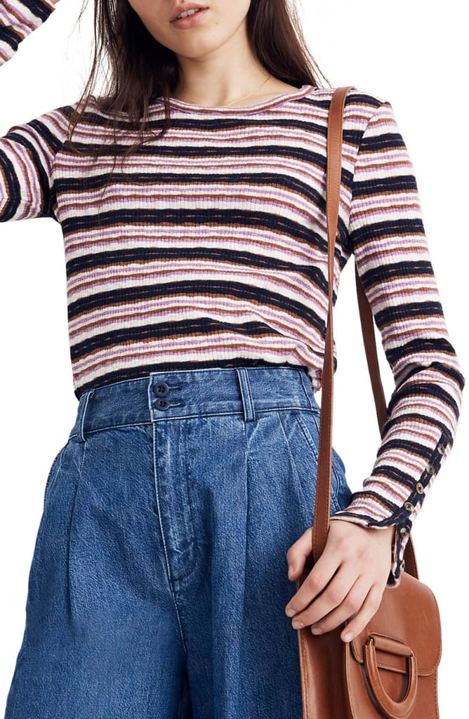 Madewell Elsie Stripe Button Sleeve Tee