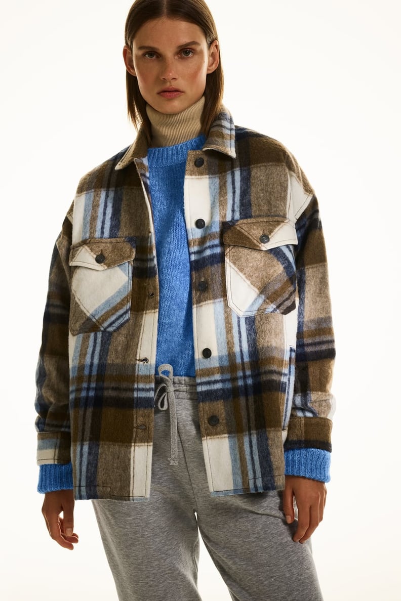 Zara Wool-Blend Plaid Overshirt