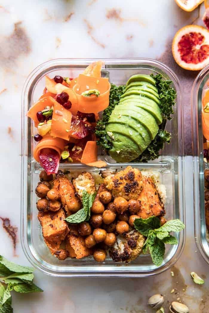 Moroccan Chickpea, Sweet Potato, and Cauliflower Bowls