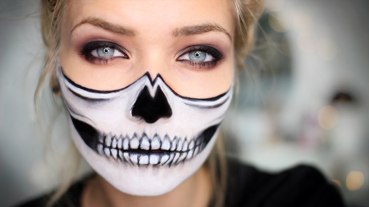 Easy Halloween Makeup: Half-Skull Makeup Tutorial | 30 Easy Halloween Makeup Ideas a Last-Minute Costume | POPSUGAR Beauty