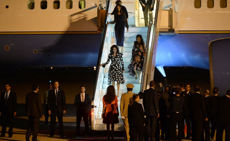 Michelle, Malia, and Sasha Coordinated Outfits as They Landed in Morocco