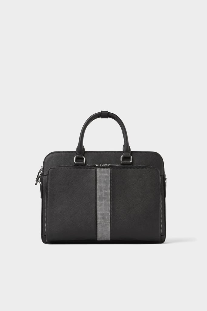 Zara Black Briefcase With Snakeskin Embossed Stripe