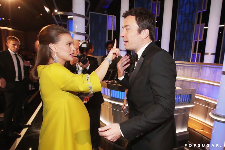 Natalie Portman helped Jimmy Fallon get something off his face.
