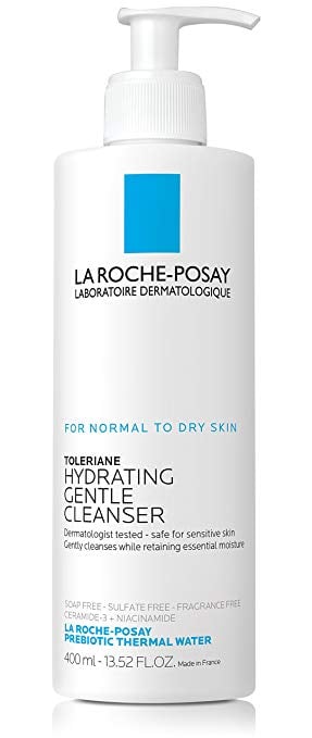 The milky, ubergentle La Roche-Posay Toleriane Hydrating Gentle Cleanser ($12) simultaneously removes makeup and coddles dry, rough patches without stripping your skin of its natural oils.