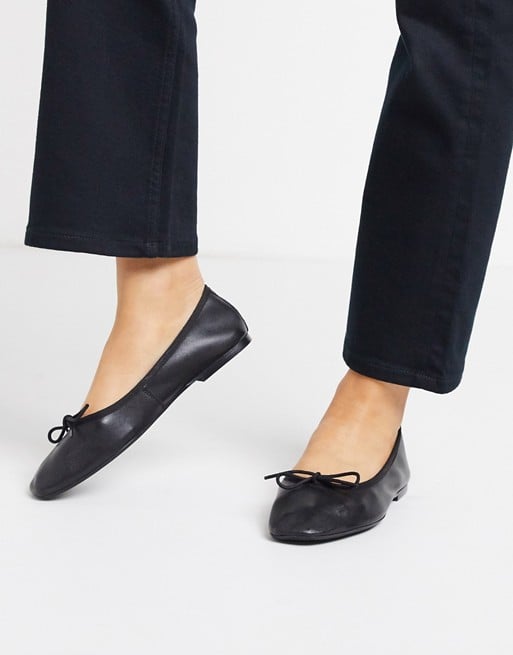ASOS DESIGN Layer Leather Bow Ballet Flats