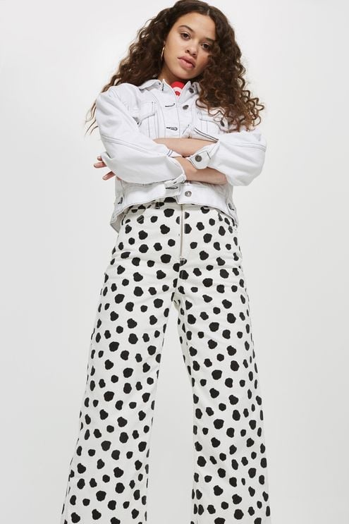 Topshop Spotty Cropped Wide-Leg Jeans