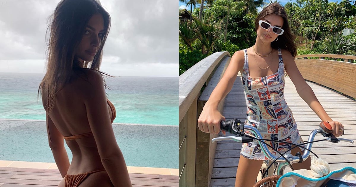 See Emily Ratajkowskis Sexy Swimsuit Style In The Maldives Popsugar 